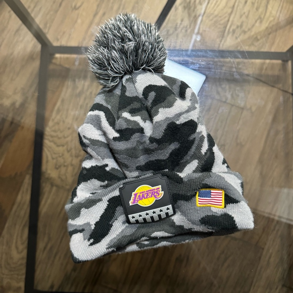 Los Angeles Lakers Camo Knit Hat with Pom